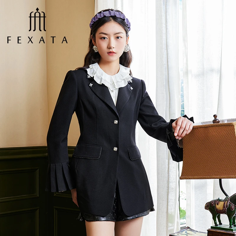 【诗语专属】FEXATA斐格思西装老钱风黑色喇叭袖外套