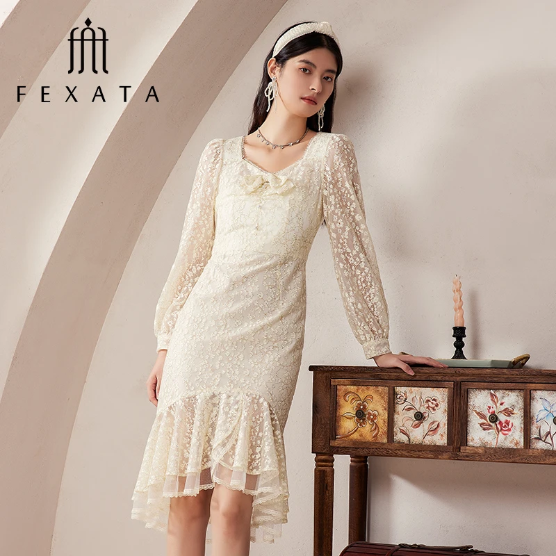 【媛媛女王严选】FEXATA斐格思连衣裙法式气质蕾丝鱼尾裙F33T0769