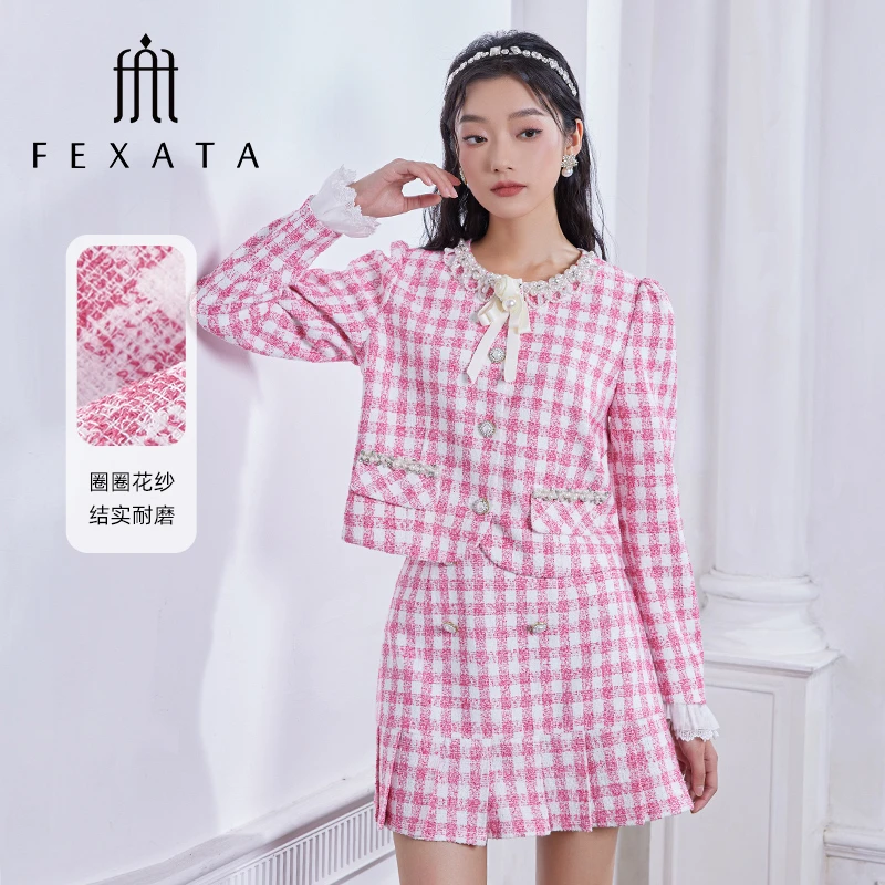 【媛媛女王严选】FEXATA斐格思千金感粉格两件套装女F41V0803
