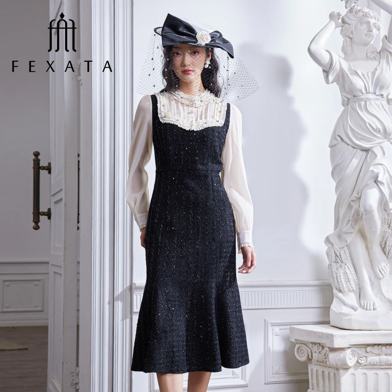 【黄蓉推荐】FEXATA斐格思赫本风轻礼服裙假两件裙钉珠鱼尾连