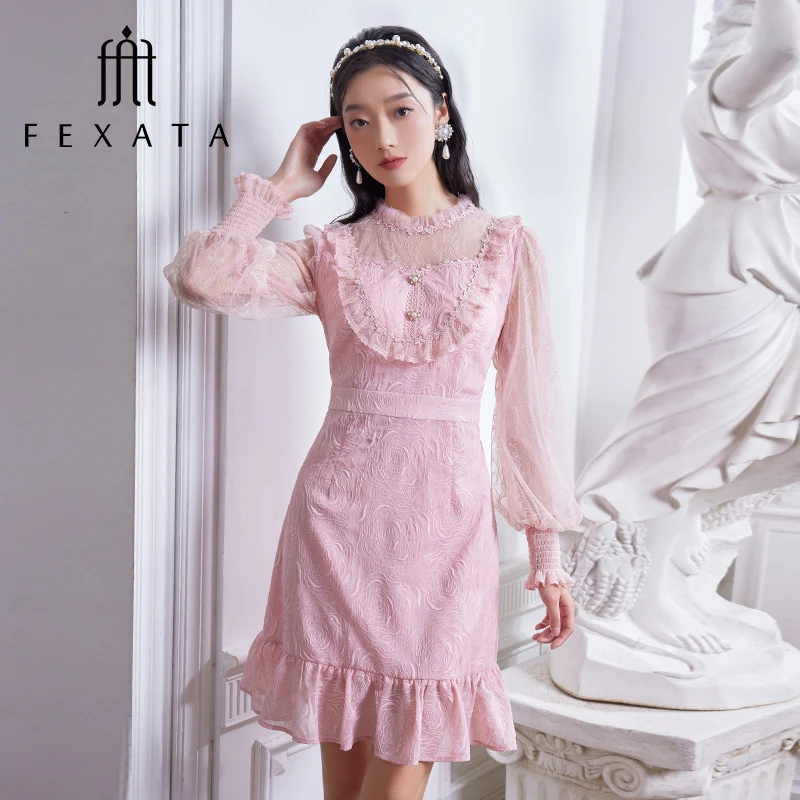 【黄蓉推荐】FEXATA斐格思连衣裙浪漫荷叶花甜蜜雪纺裙F41T0712