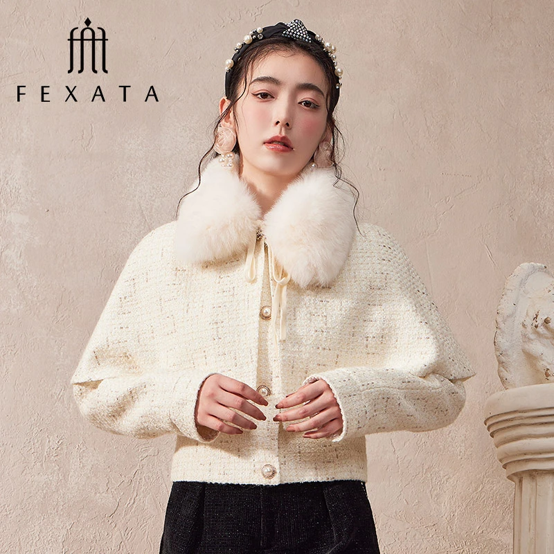 【密思仝】FEXATA斐格思外套女毛领粗花呢斗篷两件套