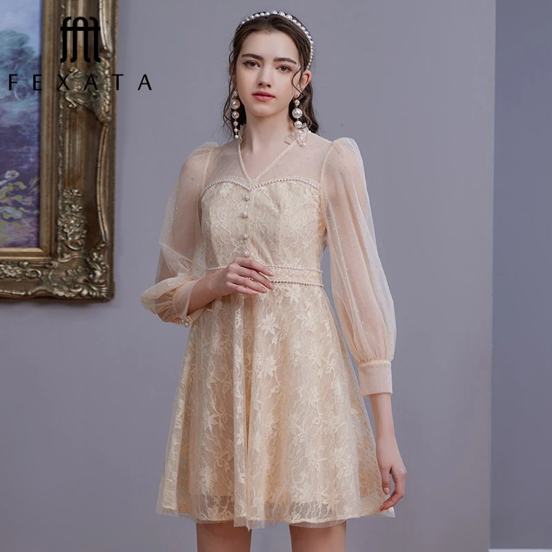 【芊芊专属】FEXATA连衣裙宫廷风浪漫网纱蕾丝裙