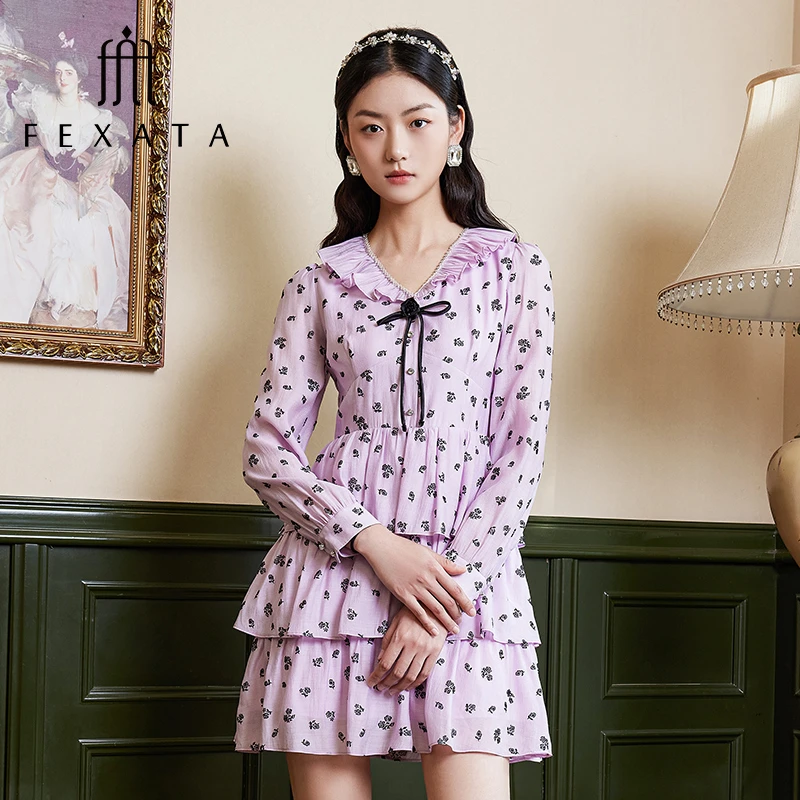 【黄蓉推荐】FEXATA斐格思连衣裙花朵蛋糕裙小个子显高裙子