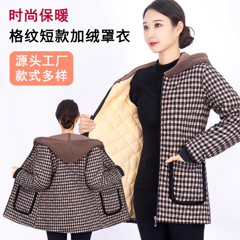 冬季新款罩衣女加绒加厚外套防污耐脏保暖厨房围裙棉衣工作服时尚