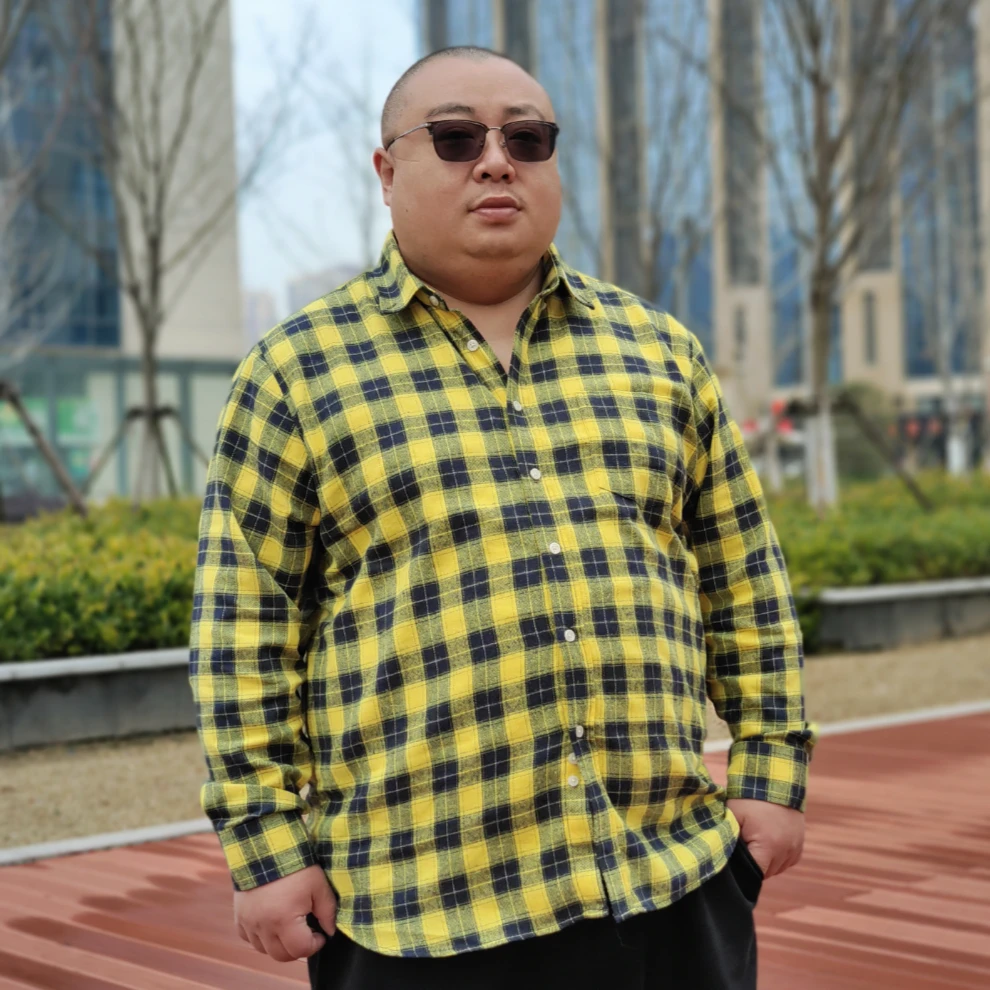 春秋磨毛格子衬衫男士加大休闲大码