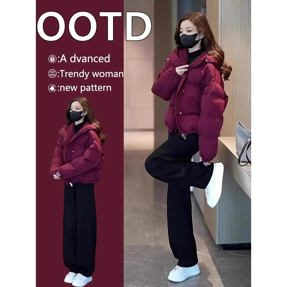 冬季今年流行的短款红色羽绒服棉衣棉服外套女款2024新款深冬时尚