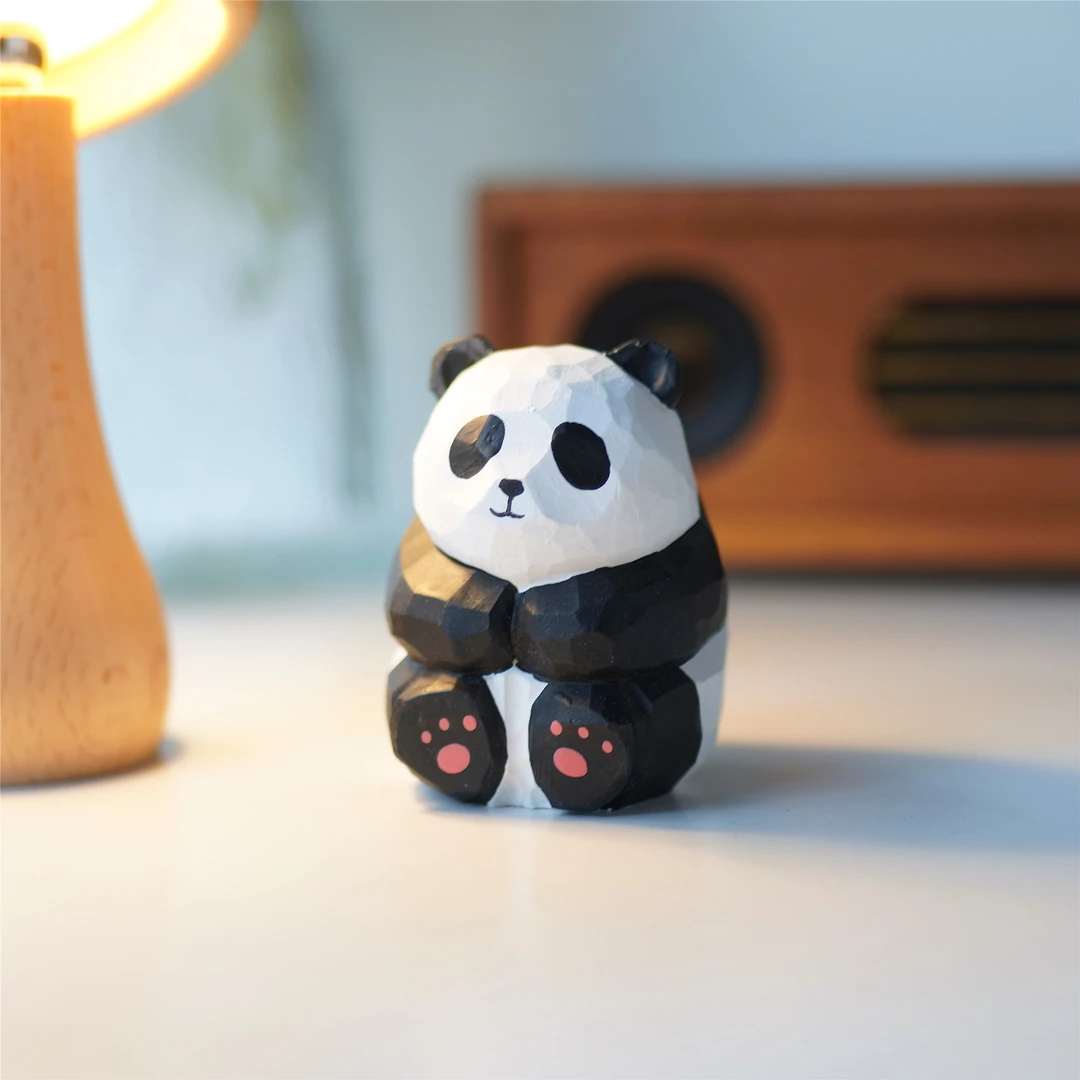 Joe的小作坊/可爱小熊猫木雕摆件桌面摆件