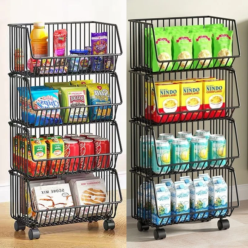 【四层置物架】厨房置物架多功能架子落地菜篮子蔬菜家用移动小推车