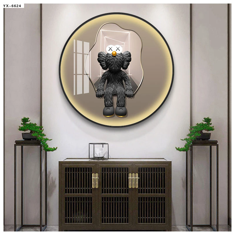 新中式入户玄关装饰画现代简约轻奢圆形挂画-高端水晶挂画-免打孔