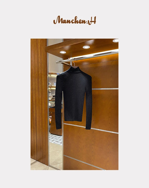 H姐曼辰“星光黑天鹅”重磅200支进口水溶亮片PVA羊毛纱高弹针织衫