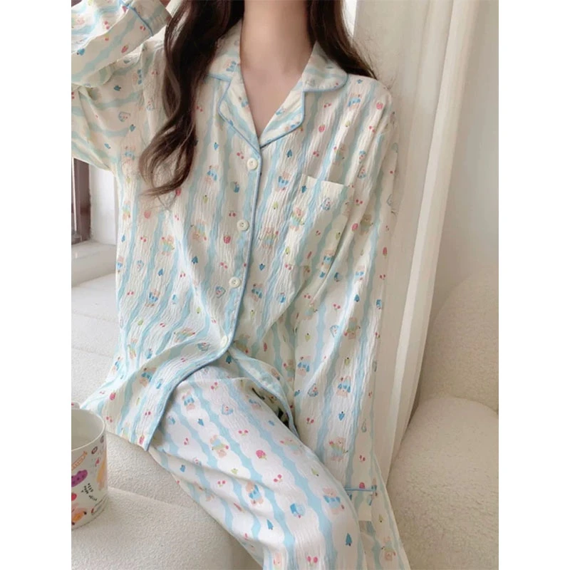 云朵綿女士睡衣女套装春秋新款2024韩版网红长袖长裤家居服可外穿