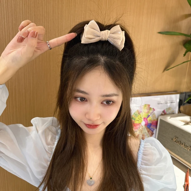 非金属布艺发饰 新款蝴蝶结丸子头抓夹女生高马尾发夹丸子头神器