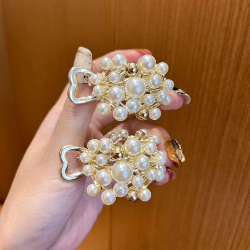 铁合金仿珍珠发饰 新款满珠高奢高马尾抓夹大号发量多高扎顶夹