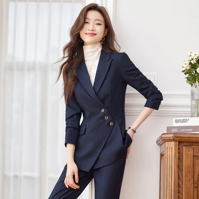 条纹西装套装女职业装2025春秋新款气质女神范职场正装工作服6383