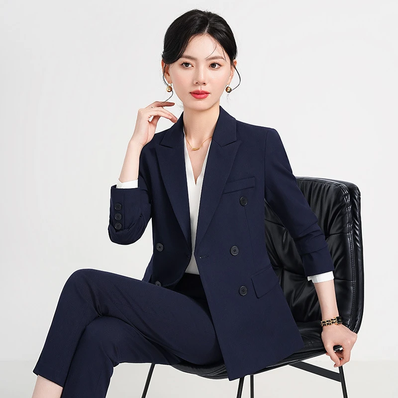 卡其色职业西装套装女高级感公务员面试正装气质酒店工作服春秋冬