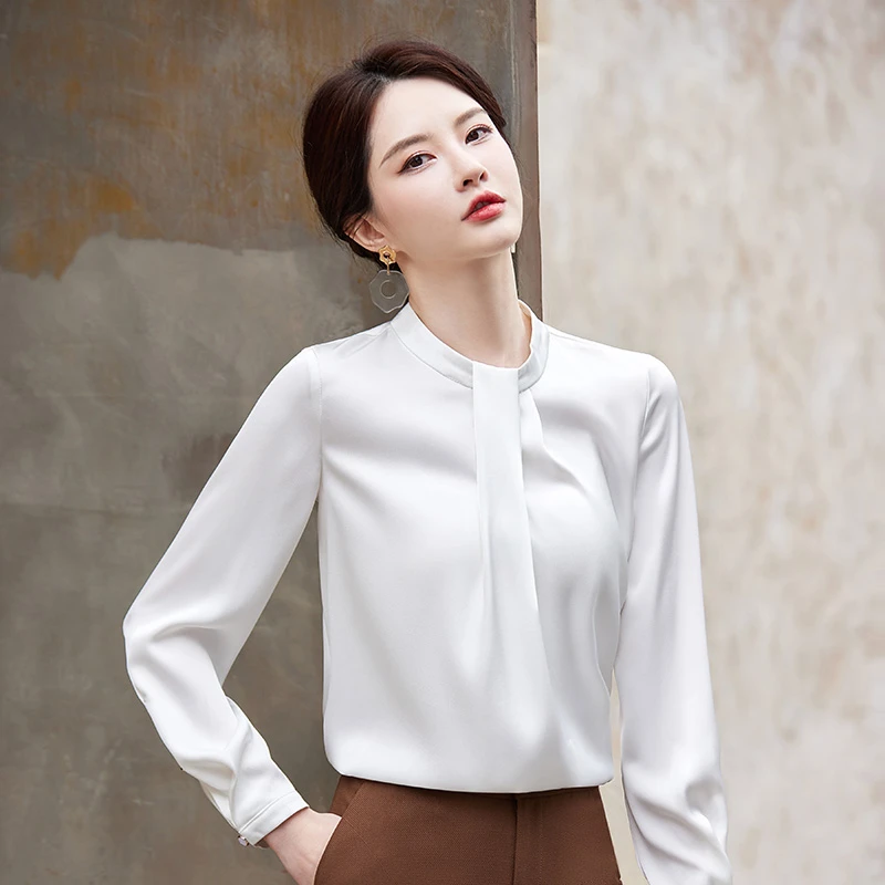 职业衬衫女时尚2025新款春秋高级感修身打底长袖衬衣休闲工作服