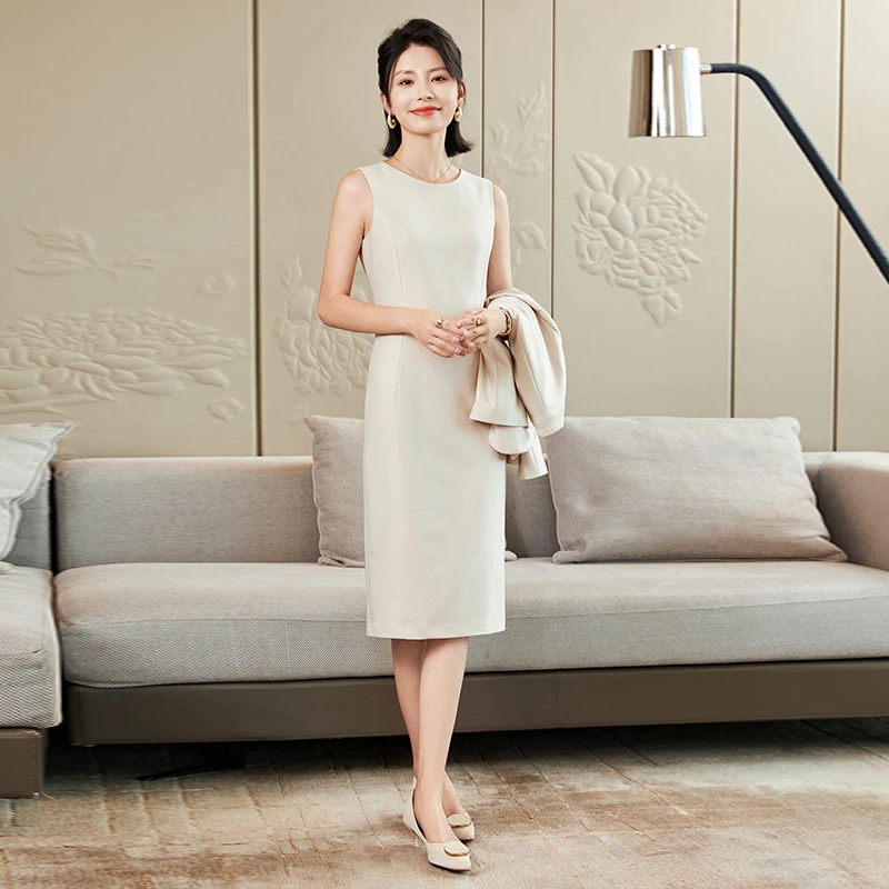 高级感白色气质无袖修身连衣裙女职业小个子背心裙西装内搭打底裙