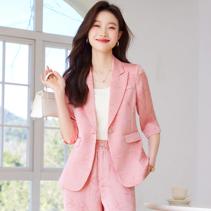 2024春夏新款韩版职业女中袖西装套装气质女神范干练直筒裤工作服