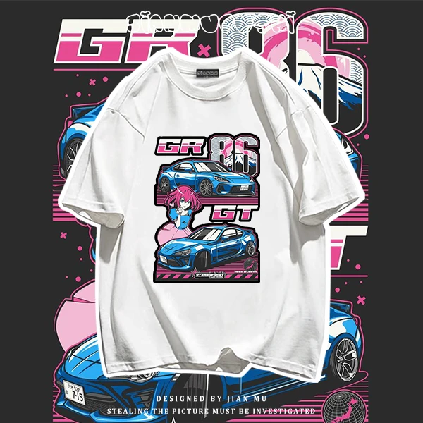 男士t恤上衣重磅纯棉情侣半袖动漫宽松印花二次元个性jdm圆领日系