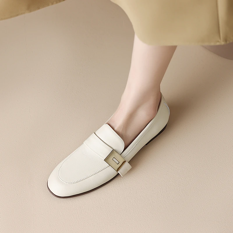 【GS】方头牛皮乐福鞋法式单鞋真皮平底通勤穿搭真皮方头乐福鞋