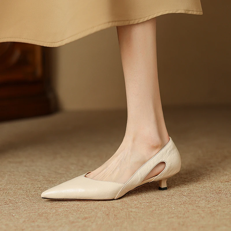 3.5CM，羊皮气质浅口高跟鞋细跟小众仙女鞋宴会鞋女款尖头细跟浅口