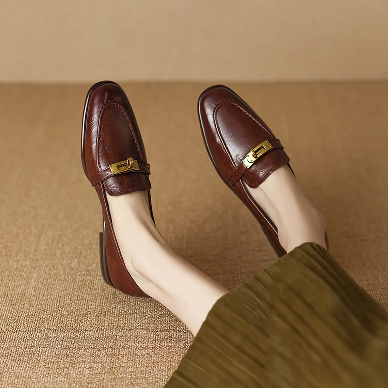 真皮乐福鞋女春季新款英伦风女百搭软底软面真女款英伦风软面乐福