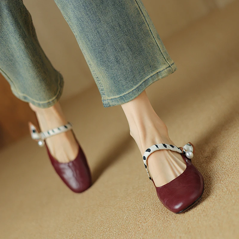 文艺清新丝带真皮羊皮包头半拖鞋外穿流光风小个子真皮坡跟女拖鞋