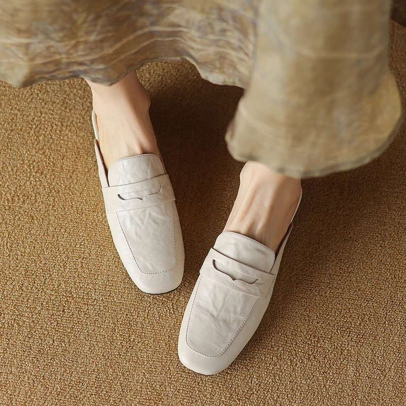 羊皮软底包头皮拖配裙好穿不累脚真皮夏季外穿穆勒鞋英伦风女凉鞋