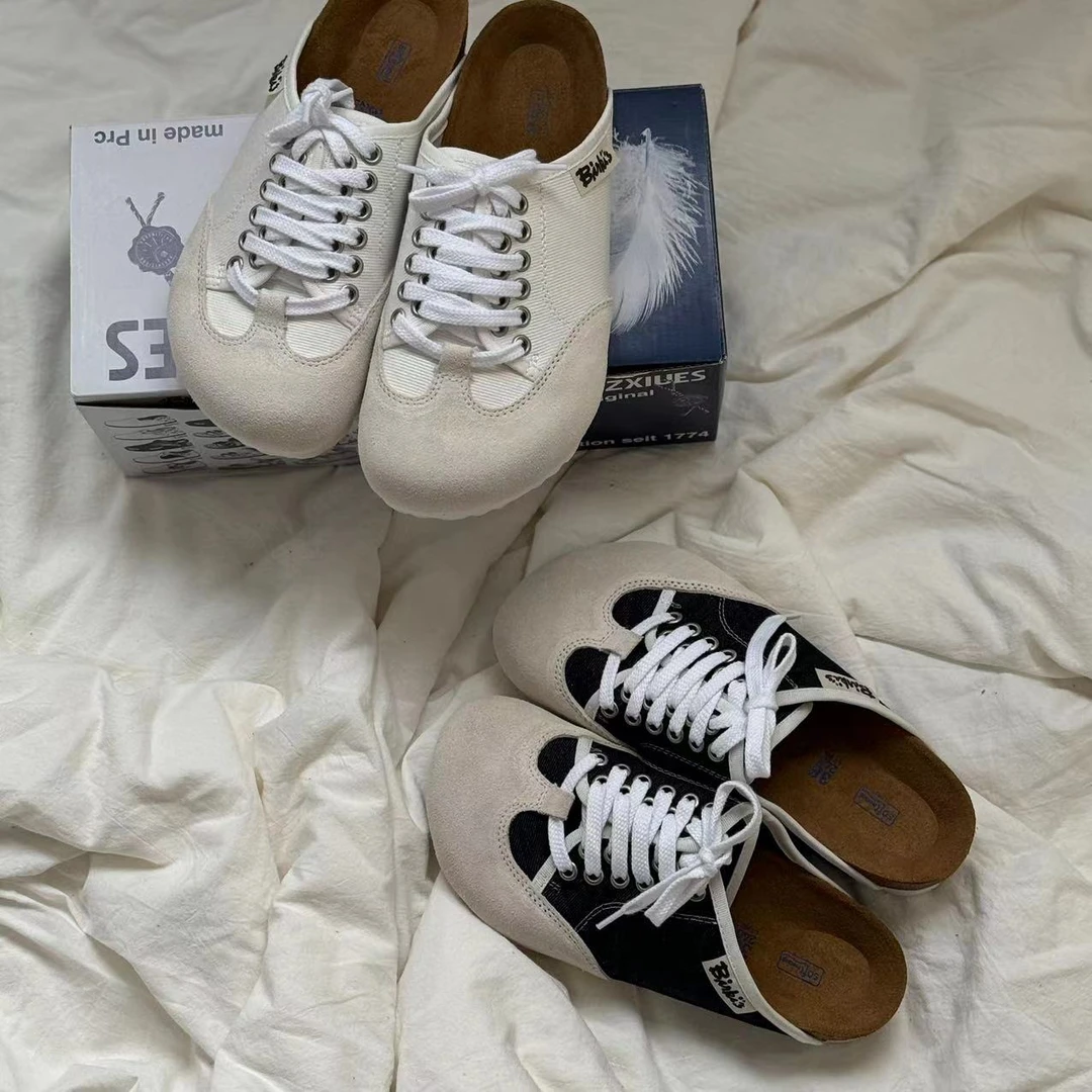 清货！代工厂系带勃肯帆布鞋外穿2024年春夏新款包头女单鞋凉拖