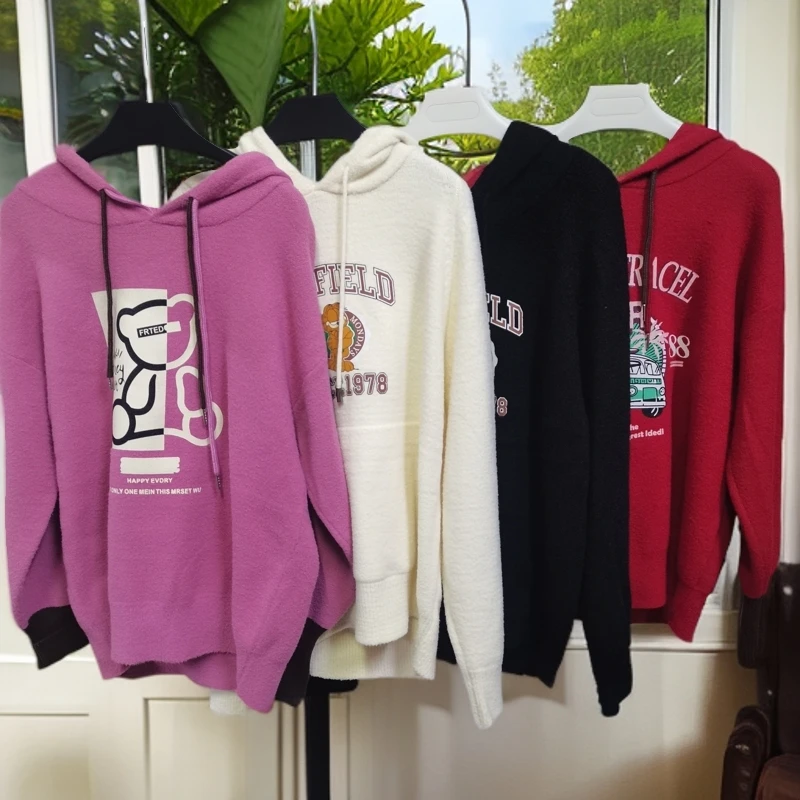 秋冬宽松连帽休闲时尚百搭针织上衣