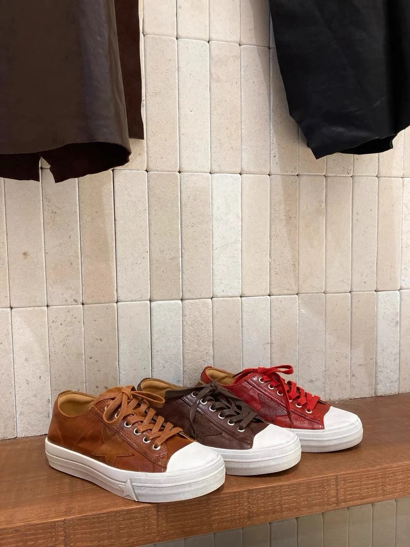 牛皮～手工星星鞋复古圆头低帮百搭小脏鞋休闲板鞋女24秋季28-2