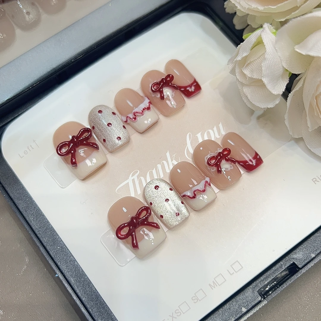 新疆包邮纯手工穿戴甲甜心裙摆现拍现做可定制尺码甲型