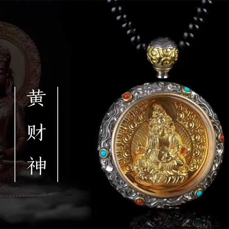 925银银制品 s925银黄财神挂牌吊坠做旧文玩配饰时尚手工