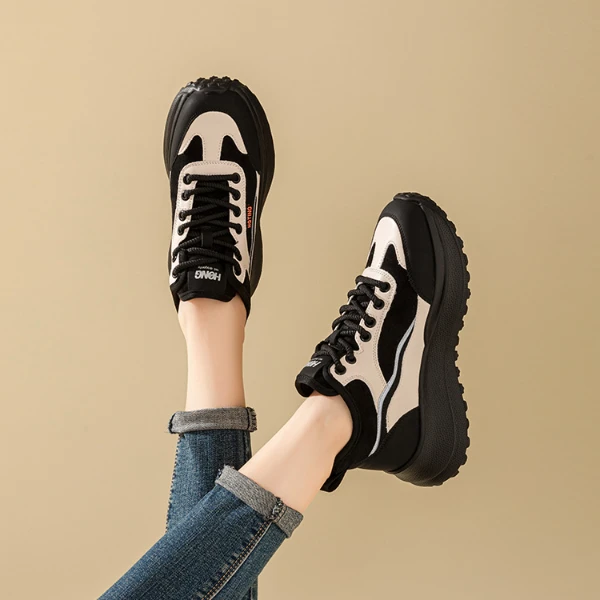 红蜻蜓2024新款厚底女鞋经典百搭舒适潮鞋软底软面耐磨系带休闲鞋