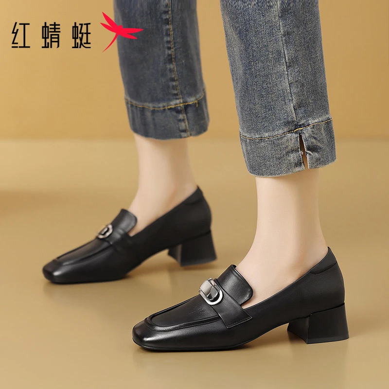 红蜻蜓2024夏季新款女鞋简约百搭增高时尚软底一脚蹬休闲小皮鞋