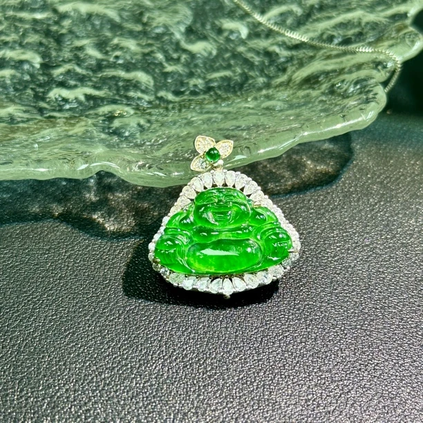 S925银镶冰绿佛公吊坠天然翡翠 多样性发一