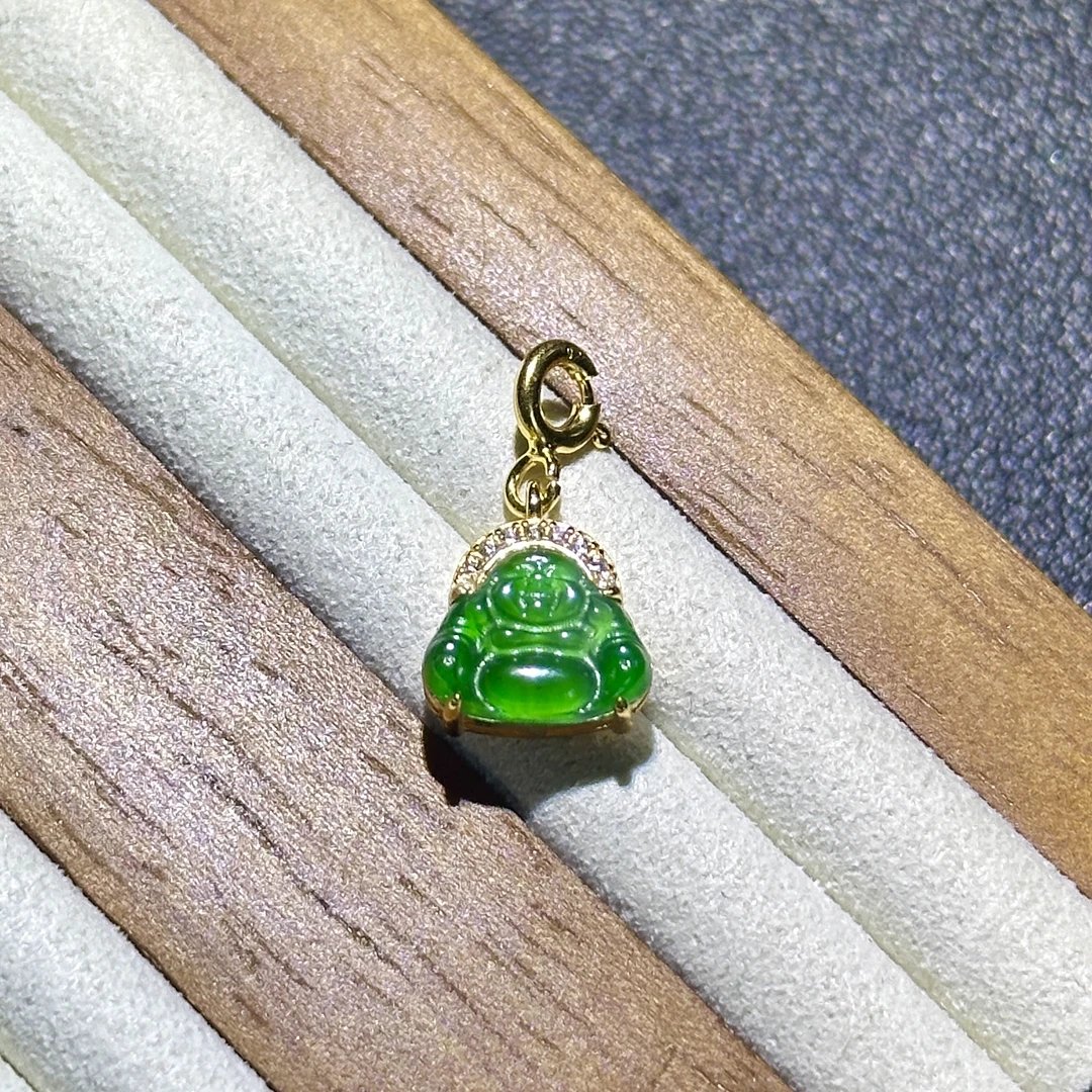 S925银镶冰绿佛公多功能扣头吊坠天然翡翠