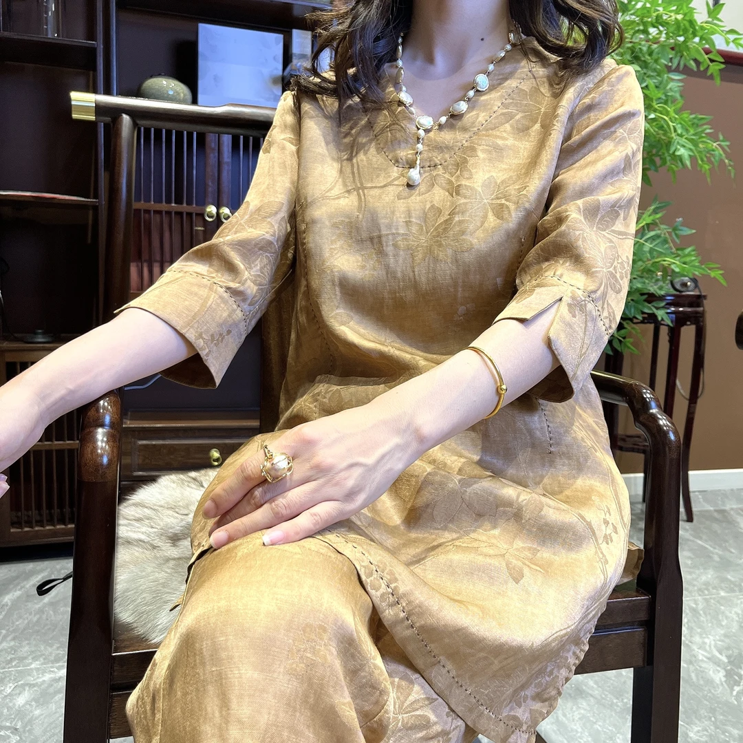 2024新款国风V领手工明线单件上衣