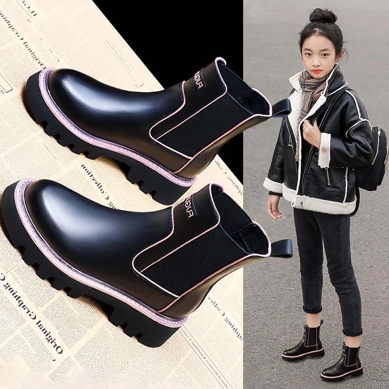 女童靴子秋冬款2024新款儿童短靴加绒皮靴马丁靴6-12岁女孩大棉鞋