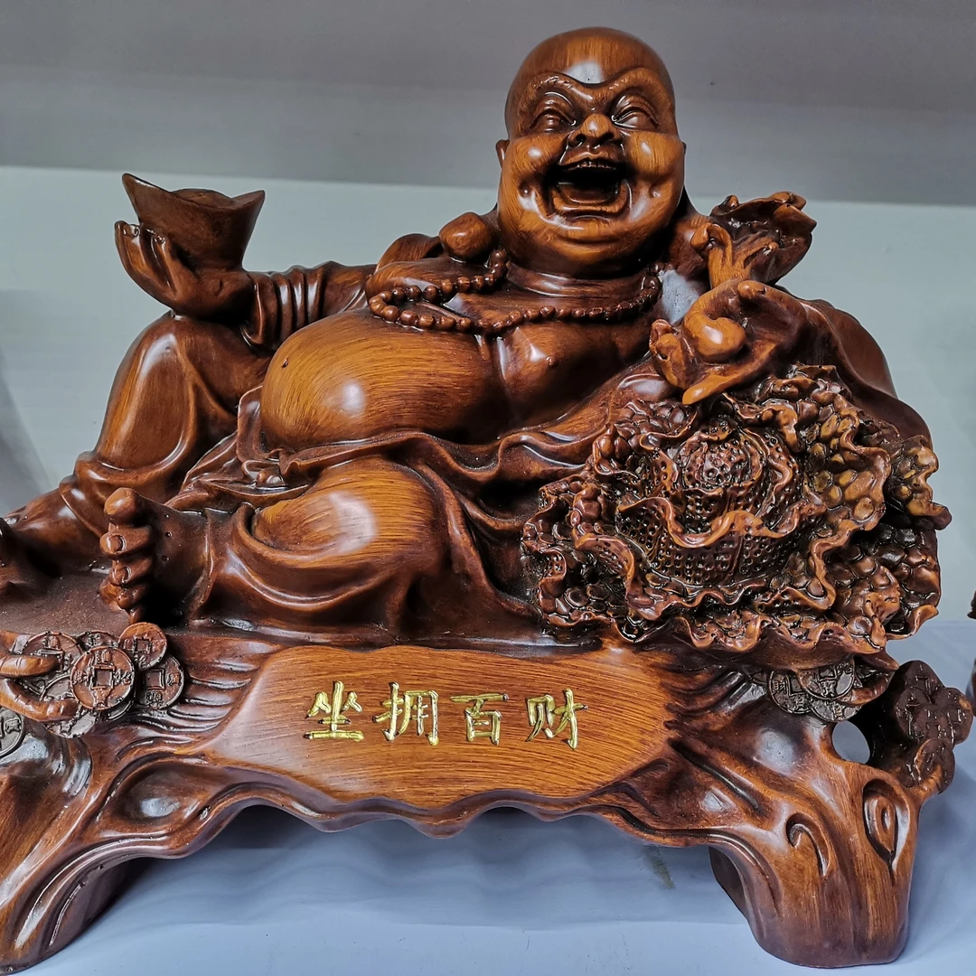 坐拥百财弥勒佛摆件大肚笑佛招财客厅办公室供奉装饰店铺开业礼品