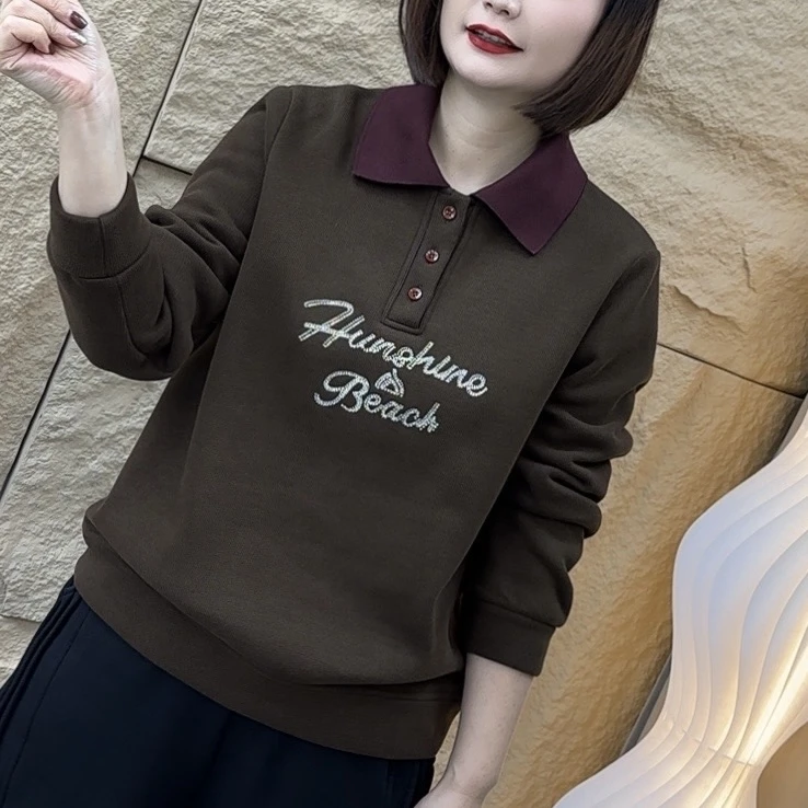 【加绒卫衣】冬季新款时尚百搭宽松显瘦翻领加厚保暖休闲卫衣1323-1