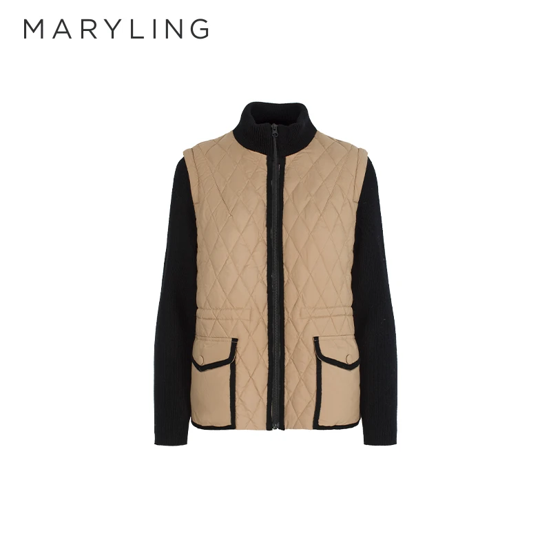 MARYLING玛俪琳2024冬季新品毛织拼接假两件夹克羽绒服A1EHW98100