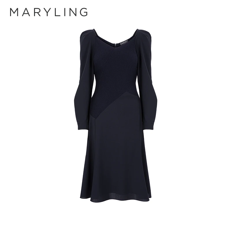 MARYLING玛俪琳春夏季午夜蓝时尚针梭配包臀鱼尾连衣裙A1DAW61200