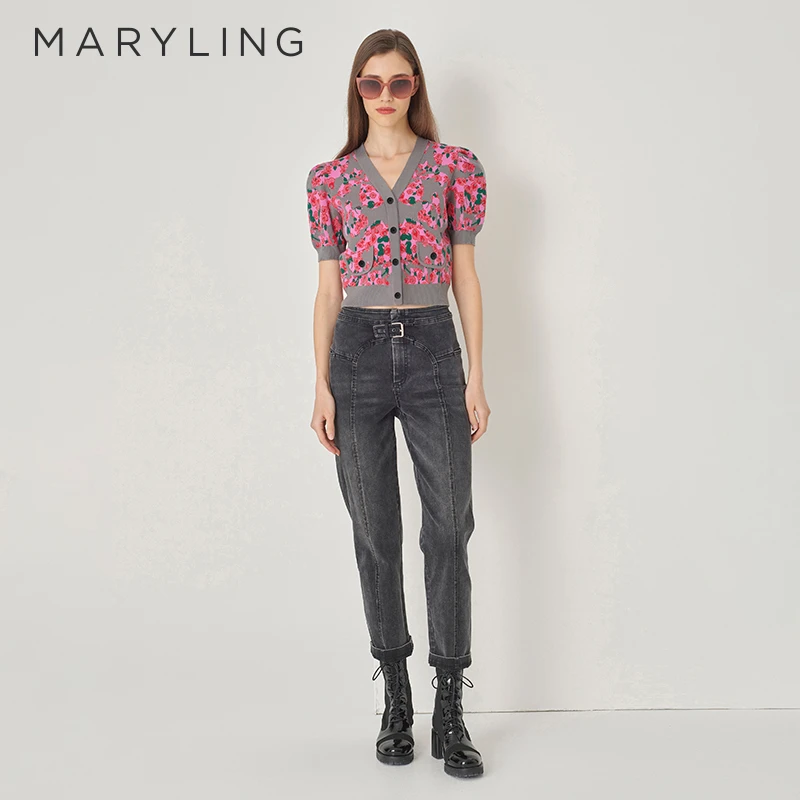 MARYLING玛俪琳初秋新品复古优雅泡泡袖气质针织小开衫A1DFW08510