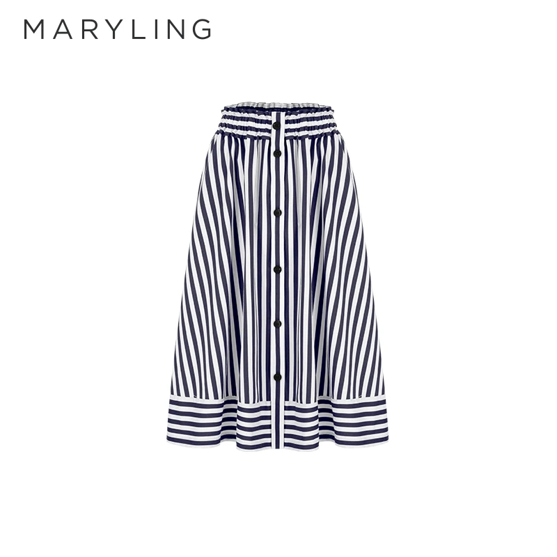 MARYLING玛俪琳夏季新品时尚优雅女士条纹大裙摆半身裙A1DCW72170