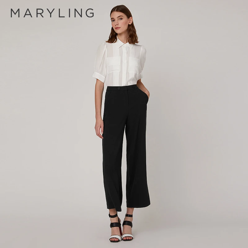 MARYLING玛俪琳设计师夏季优雅合体衬衫领中袖衬衫A1CCW20240