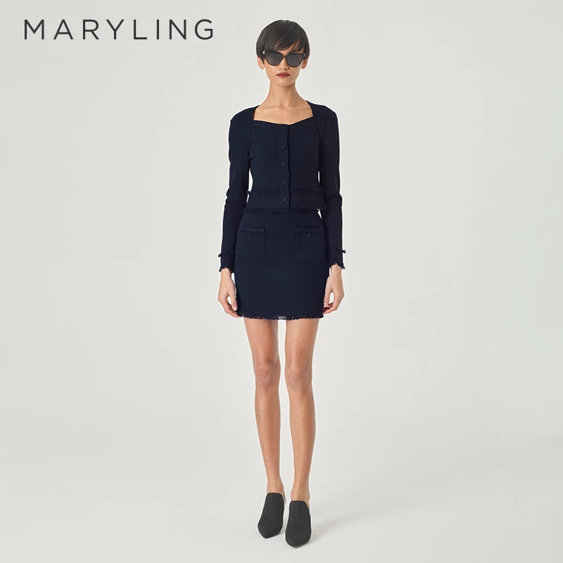 MARYLING玛俪琳2024初春新品优雅简约百搭V领针织开衫A1EAW08030