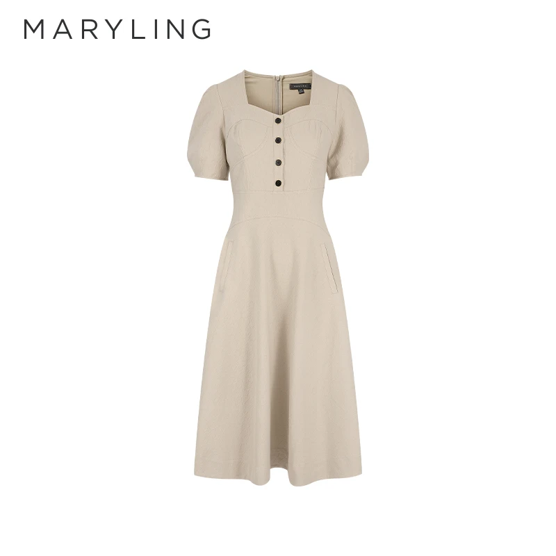 MARYLING 玛俪琳2024夏季新品知性提花大A字裙摆连衣裙A1ECW63620
