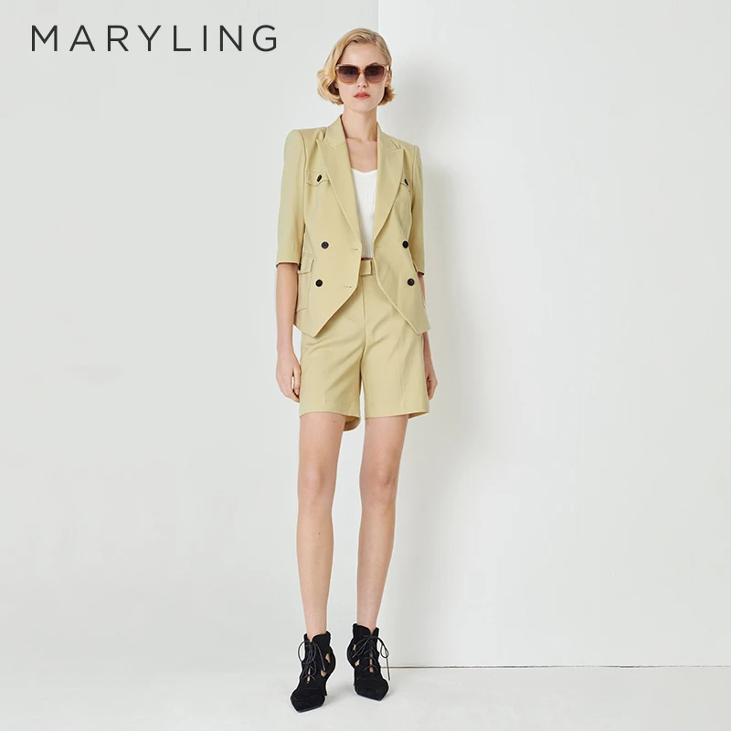 MARYLING玛俪琳女装时尚初夏新品舒适休闲百搭简约中裤A1DCW58220